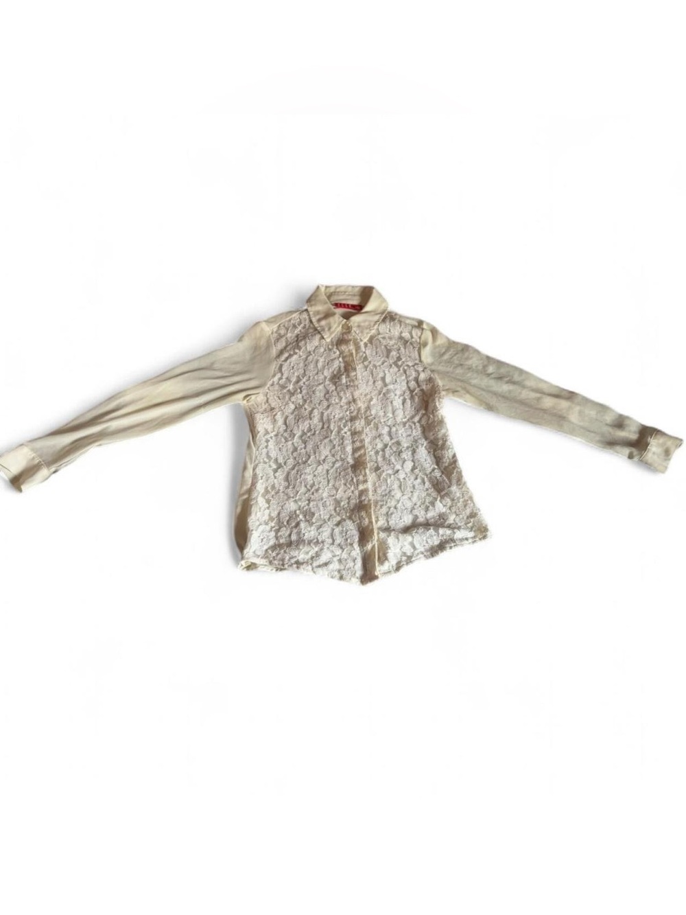 Elle Cream Lace Front Button-Up Blouse